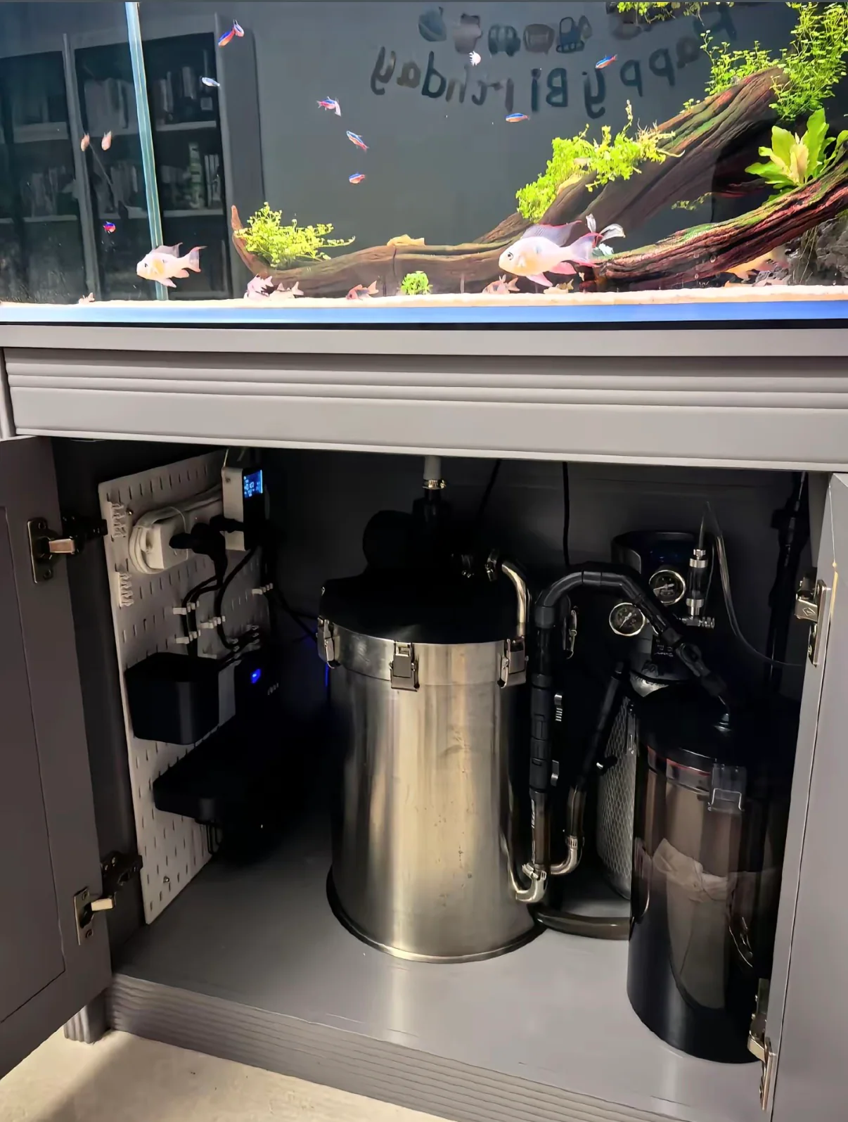 Complete aquarium and cabinet system with concealed circulation equipment 3