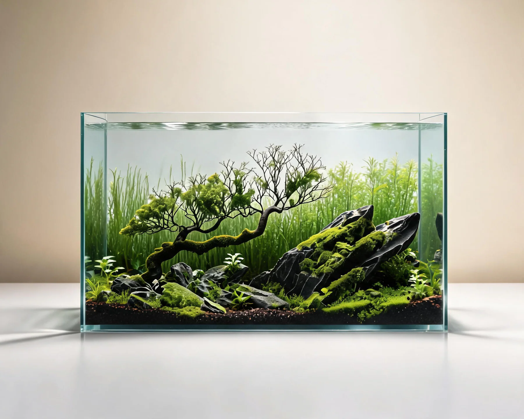 Low-reflection glass aquascape aquarium with artificial plants and polished edges 4